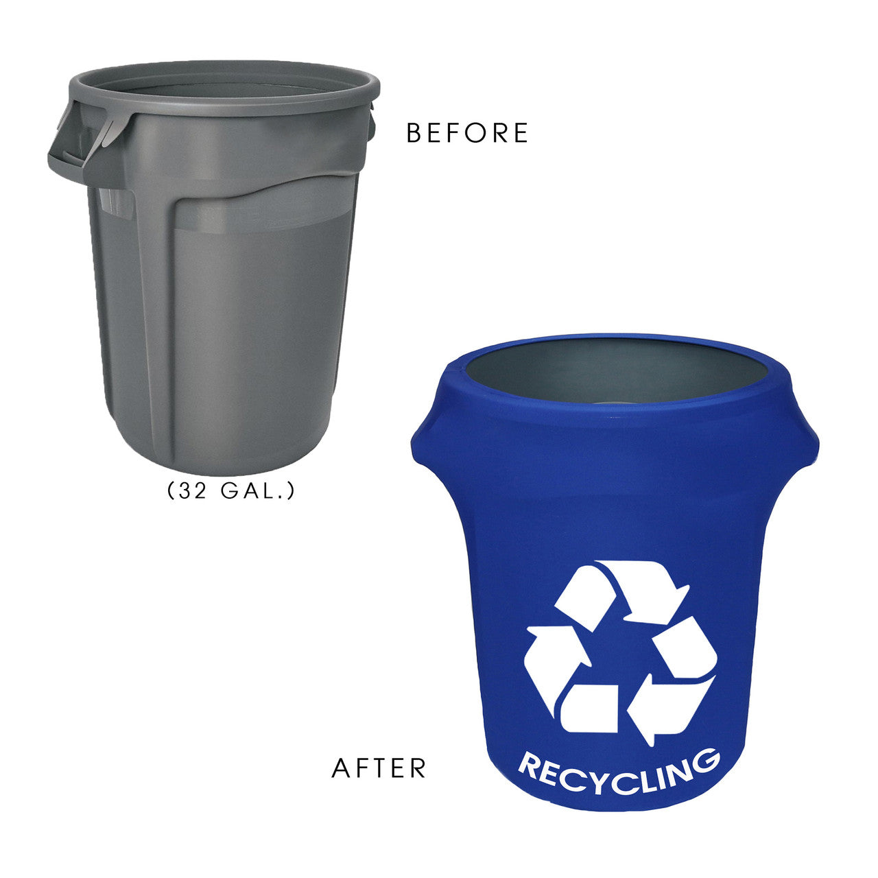 Spandex 32 Gallon Trash Can Cover in Royal Blue (w/ Recycling Logo