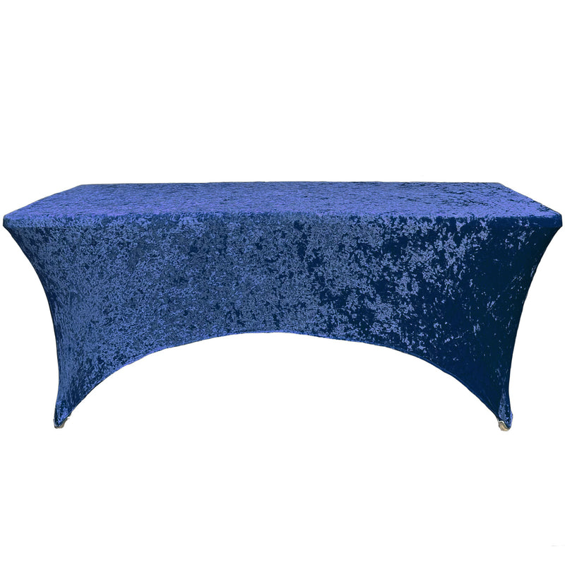 Velvet Spandex (8'x30") Banquet Table Cover in Navy Blue