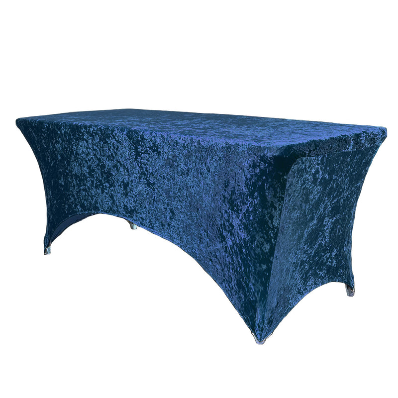 Velvet Spandex (8'x30") Banquet Table Cover in Navy Blue