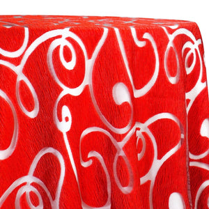 Contempo Scroll Sheer Table Linen in Red