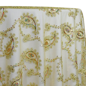 Cocoa Paisley Embroidery Table Linen in Gold