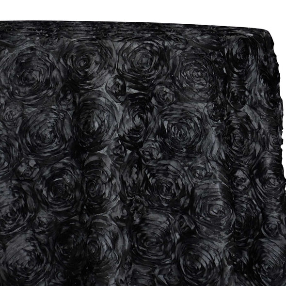 Rose Satin (3D) Table Linen in Black