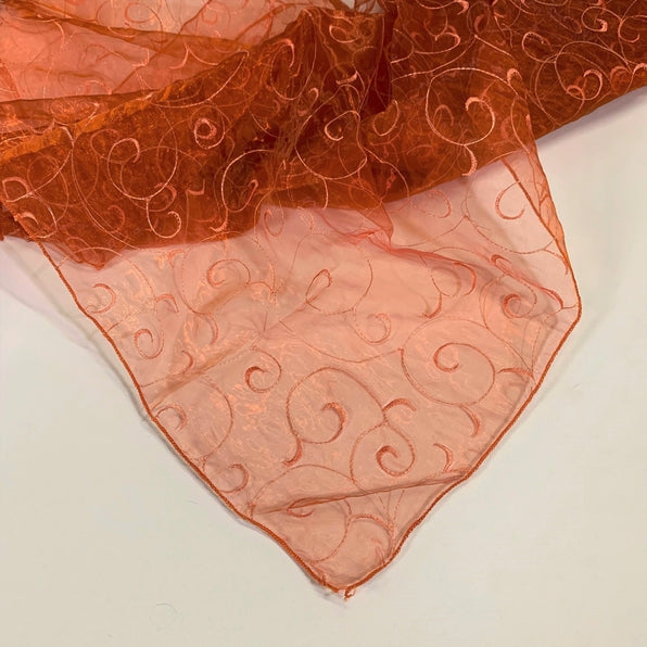 12pcs - Swirl Embroidery Sheer - 85"x85" Square - Orange