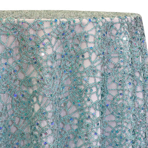 Flower Chain Lace Table Linen in Aqua and Silver