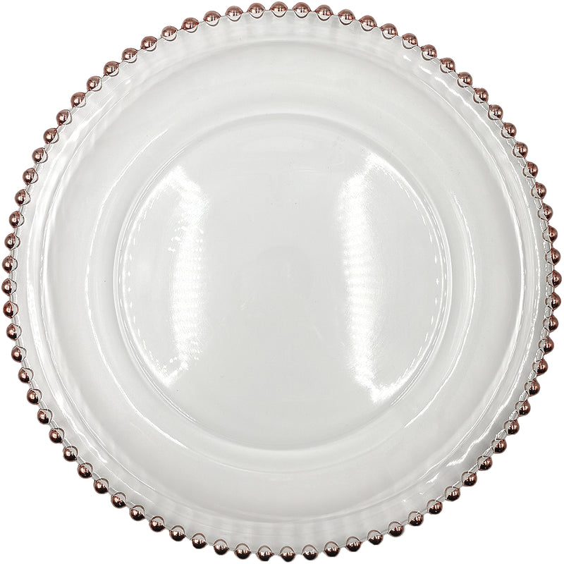Beaded - Glass Charger Plate in Rose Gold (Item # 0239)