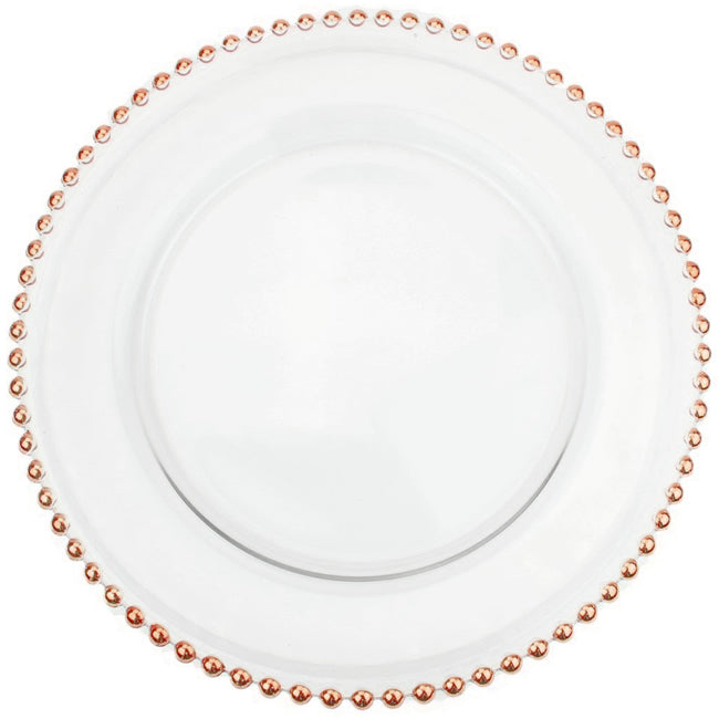 Beaded - Glass Charger Plate in Rose Gold (Item # 0239)
