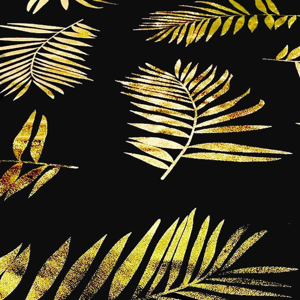 Leaf (Metallic Print) Table Linen in Black and Gold