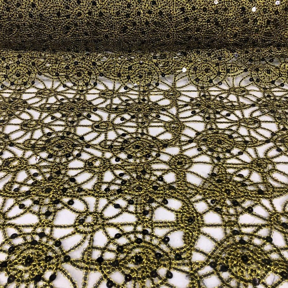 Flower Chain Lace Table Linen in Black and Gold