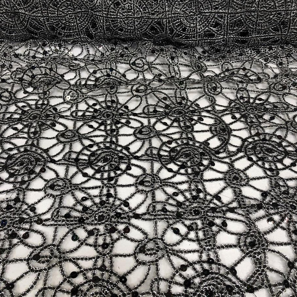 Flower Chain Lace Table Linen in Black and Silver