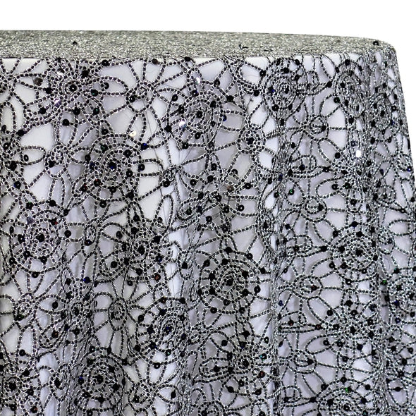 Flower Chain Lace Table Linen in Black and Silver