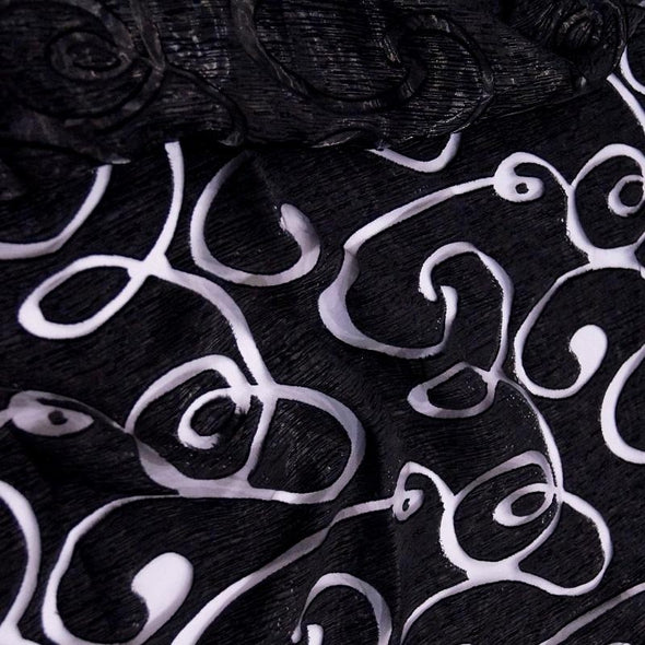Contempo Scroll Sheer Table Linen in Black