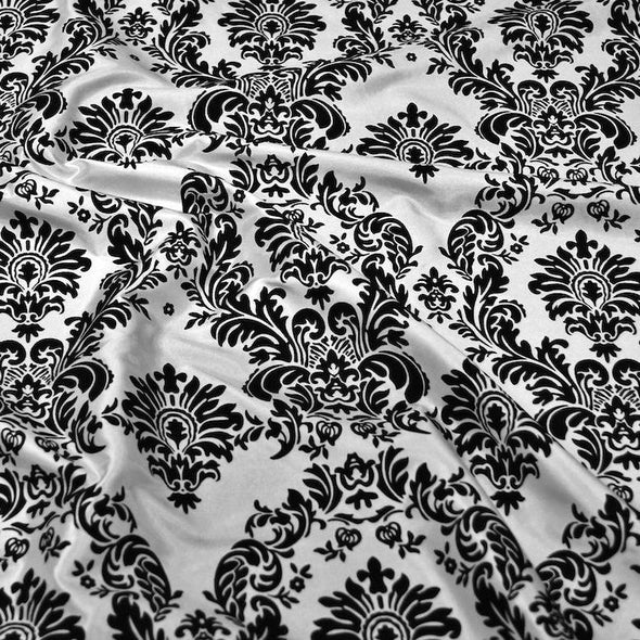 Damask Flocking Taffeta Table Linen in Black on White