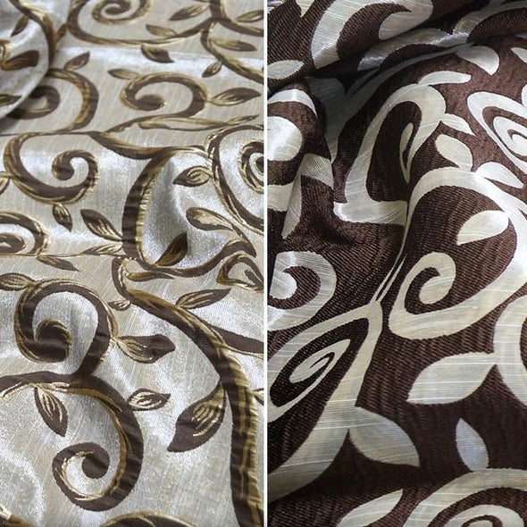 Tuscany Jacquard (Reversible) Wholesale Fabric in Brown and Taupe