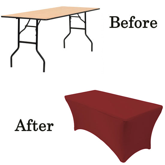 Spandex (8'x30") Banquet Table Cover in Burgundy