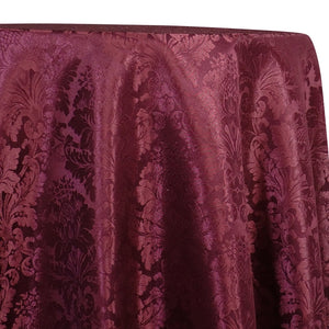 Damask Poly Table Linen in Burgundy