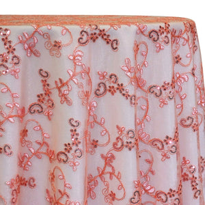 Basil Leaf Embroidery Table Linen in Coral
