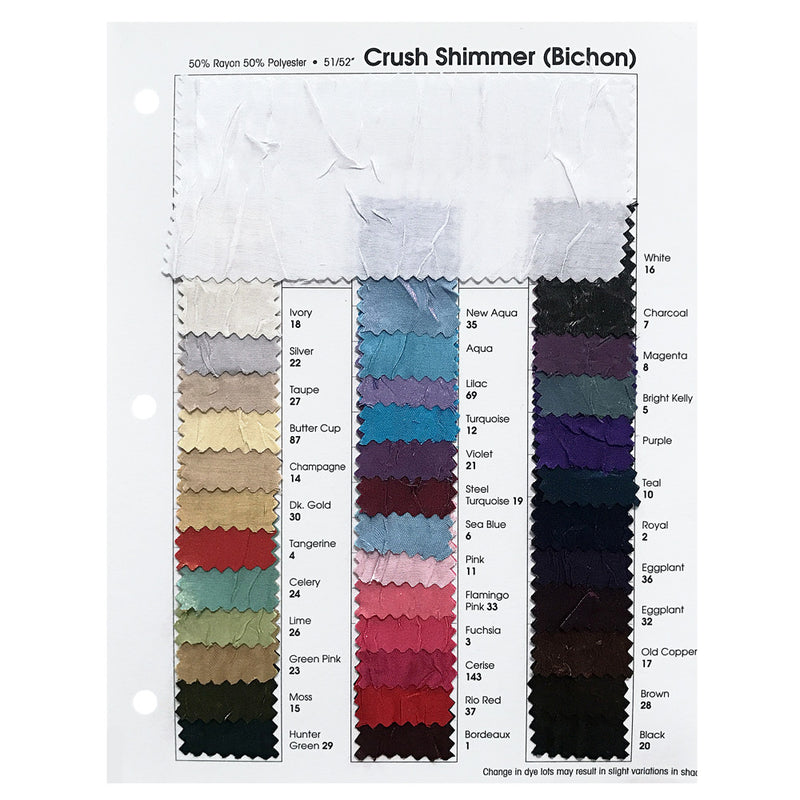 Crush Satin/Shimmer Combo Color Card