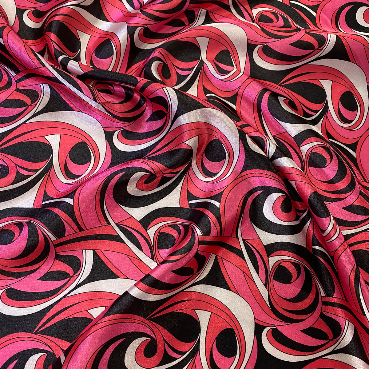 Rayon Fabric, Pucci-Inspired Fiery Hot Pink Psychedelic Rayon