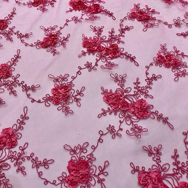 Baby Rose Embroidery Table Linen in Fuchsia
