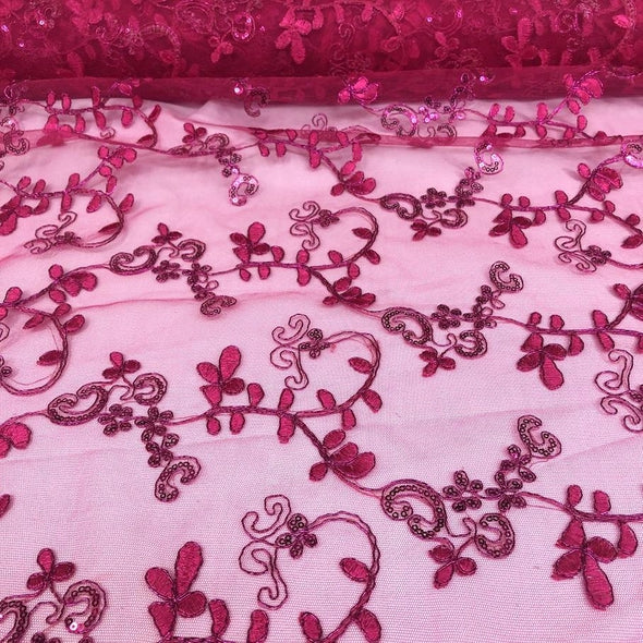 Basil Leaf Embroidery Table Linen in Fuchsia