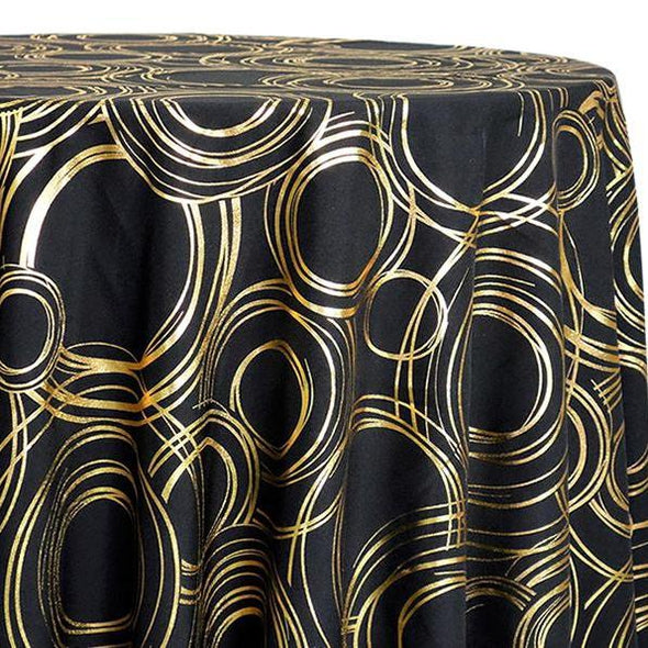 Orbit (Metallic Print) Table Linen in Black and Gold