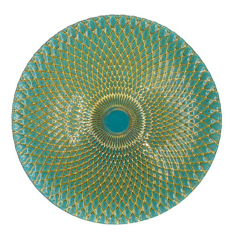 Mandala - Glass Charger Plate in Gold Teal (Item # 0230)