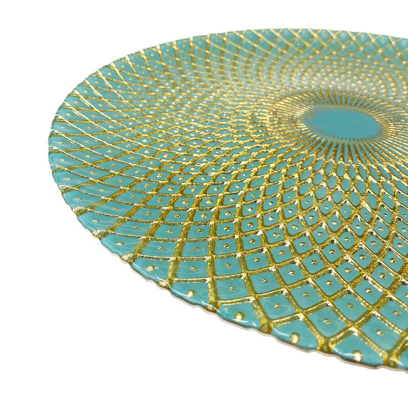 Mandala - Glass Charger Plate in Gold Teal (Item # 0230)