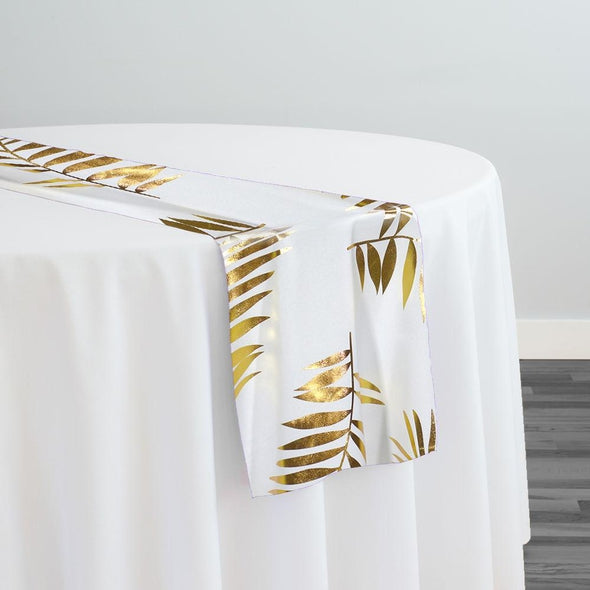 Leaf (Metallic Print) Table Runner in White and Gold