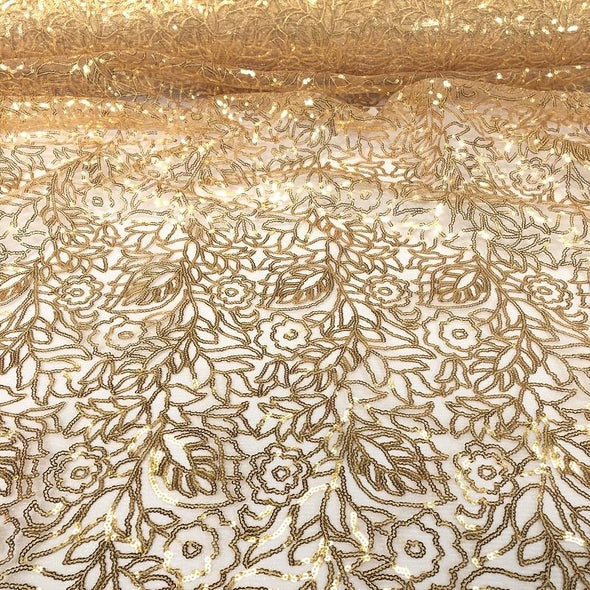 Fiori Leaf Sequins Table Linen in Gold