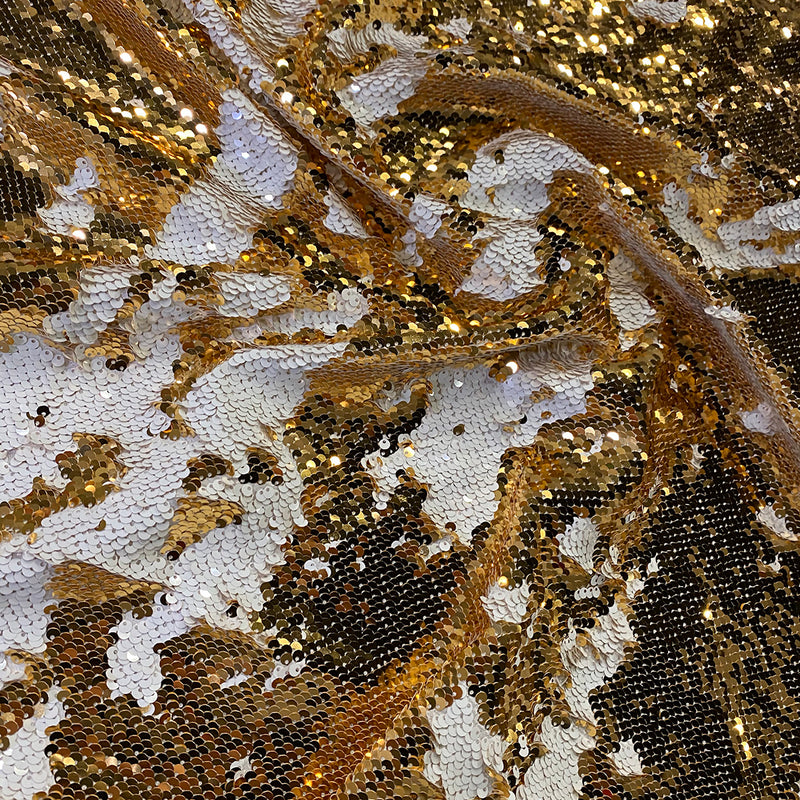 Two-Tone Sequins Wholesale Fabric in Gold and White