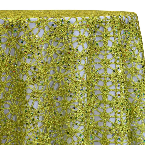 Flower Chain Lace Table Linen in Lime and Gold