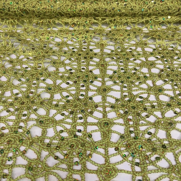 Flower Chain Lace Table Linen in Lime and Gold