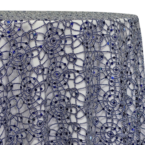 Flower Chain Lace Table Linen in Navy and Silver