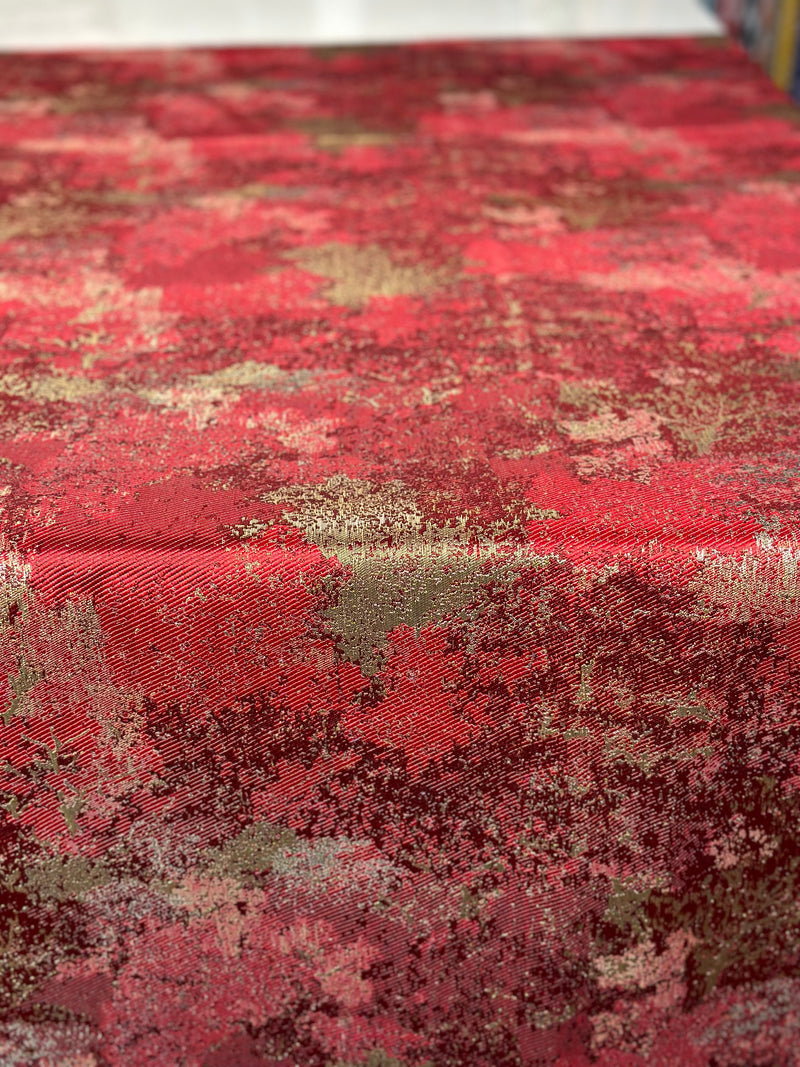 Cascade Jacquard Table Linen in Red and Gold