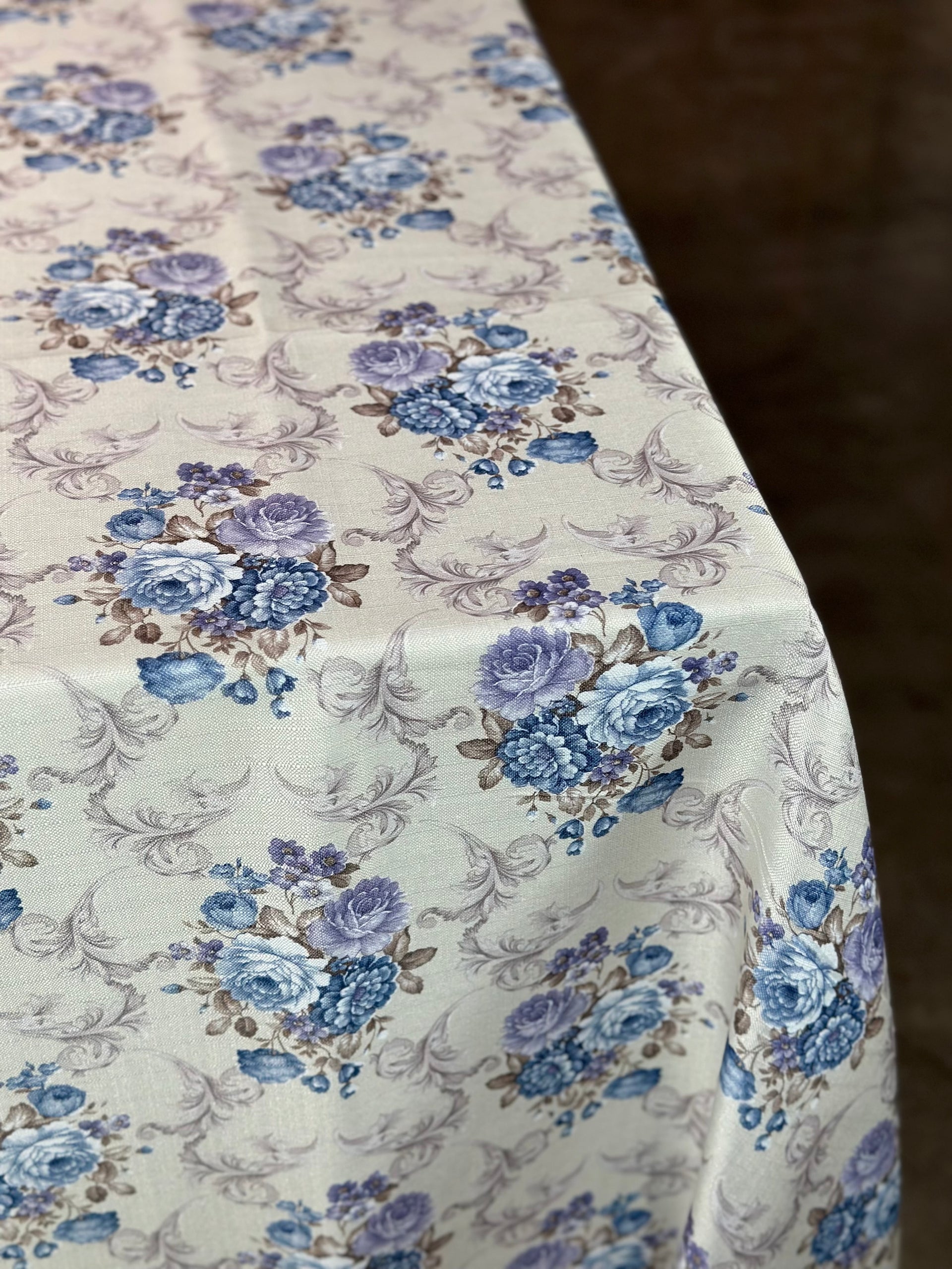 French Floral Table Linen in Blue Urquid Linen — free download