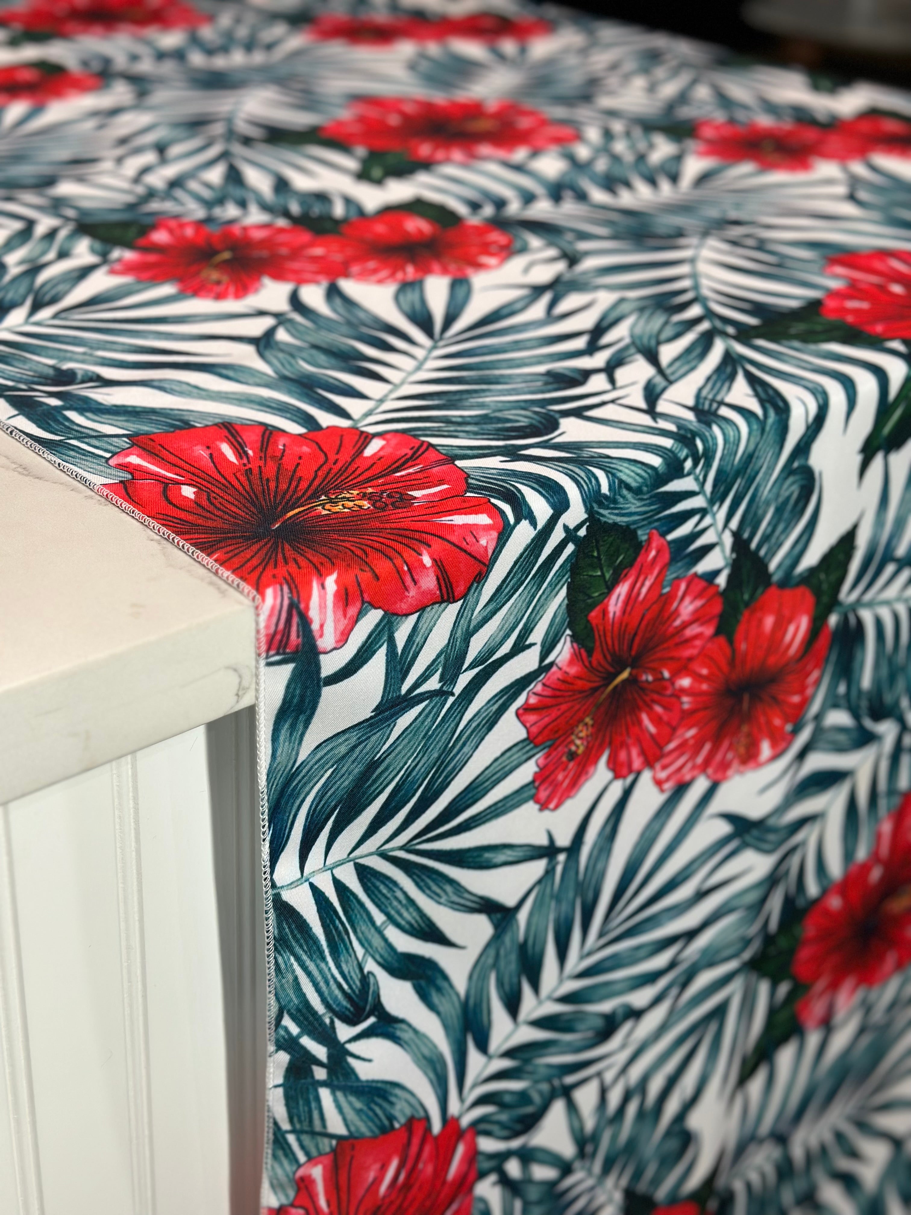 Hibiscus Poly Print Tablecloths & Overlays | Urquid Linen