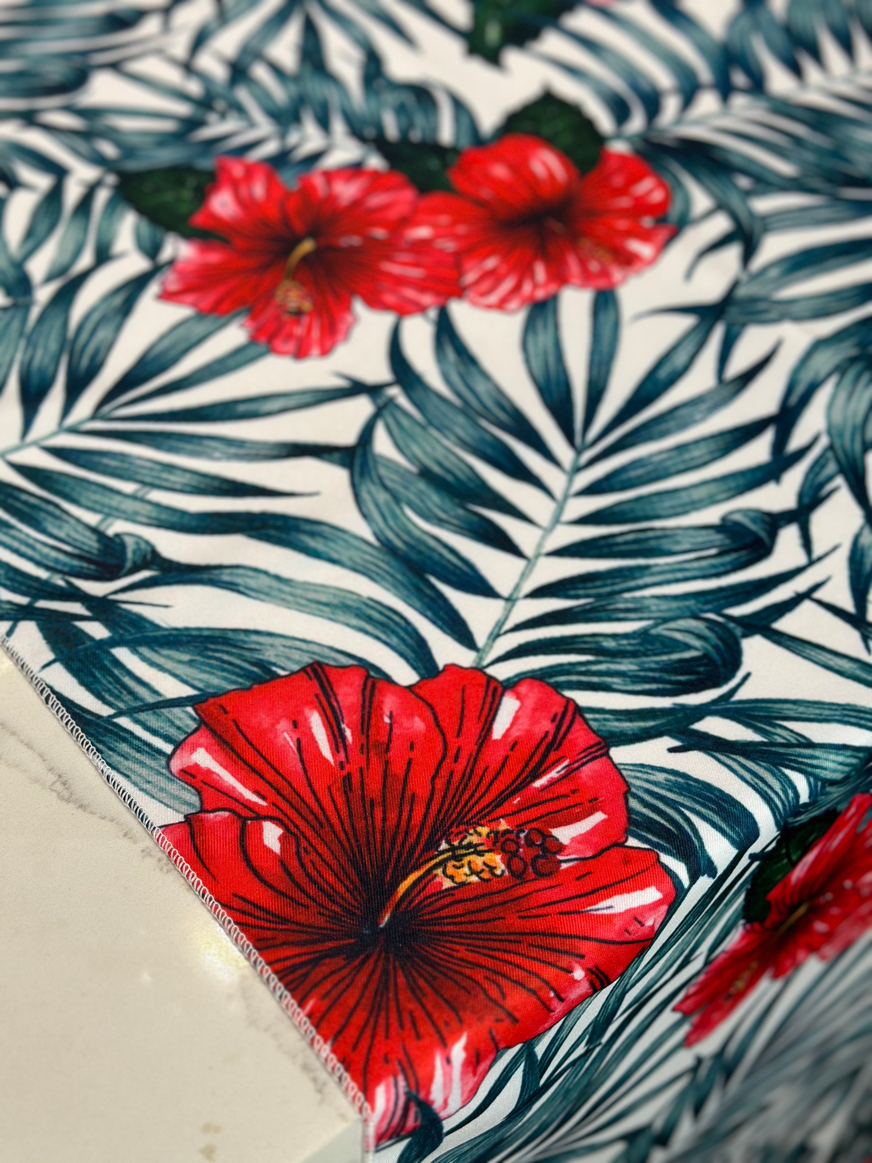 Hibiscus Poly Print Tablecloths & Overlays | Urquid Linen