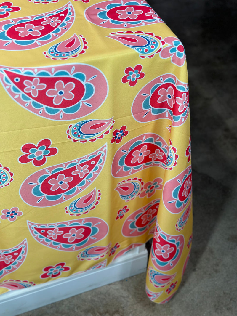 Pastel Paisley (Poly Print) Table Linen in Yellow