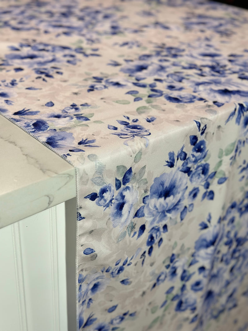 Blue Flora (Poly Print) Table Linen