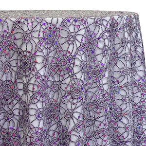 Flower Chain Lace Table Linen in Purple and Silver