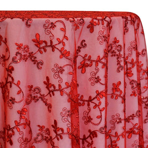 Basil Leaf Embroidery Table Linen in Red