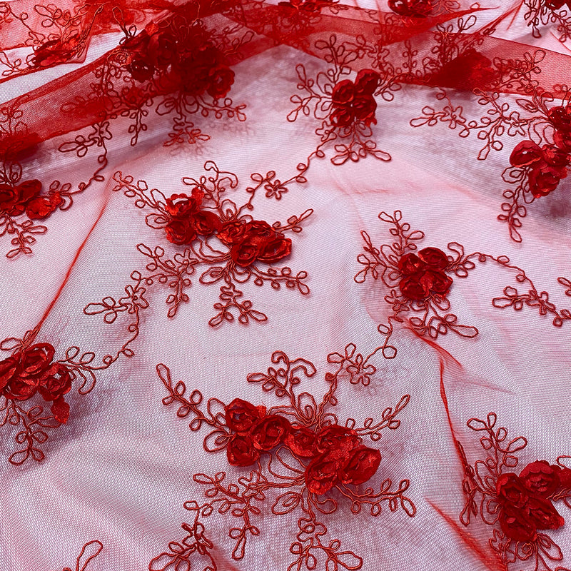 Baby Rose Embroidery Table Linen in Red