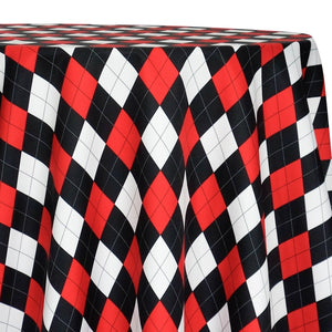 Argyle (Poly Print) Table Linen in Red and Black and White