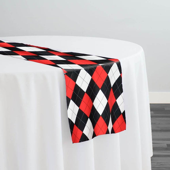 Argyle (Poly Print) Table Runner in Red Black and White