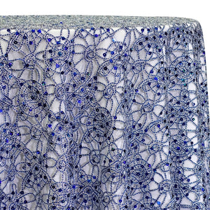 Flower Chain Lace Table Linen in Royal and Silver