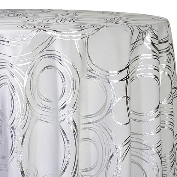 Orbit (Metallic Print) Table Linen in White and Silver