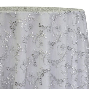 Basil Leaf Embroidery Table Linen in Silver