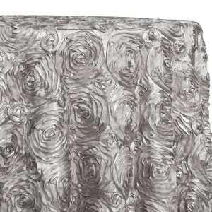 Rose Satin (3D) Table Linen in Silver