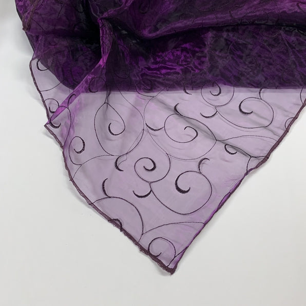 5pcs - Swirl Embroidery Sheer - 85"x85" Square - Purple
