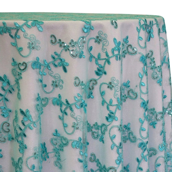 Basil Leaf Embroidery Table Linen in Teal Green